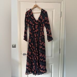 Topshop Black and Red Floral Long Sleeve Dress